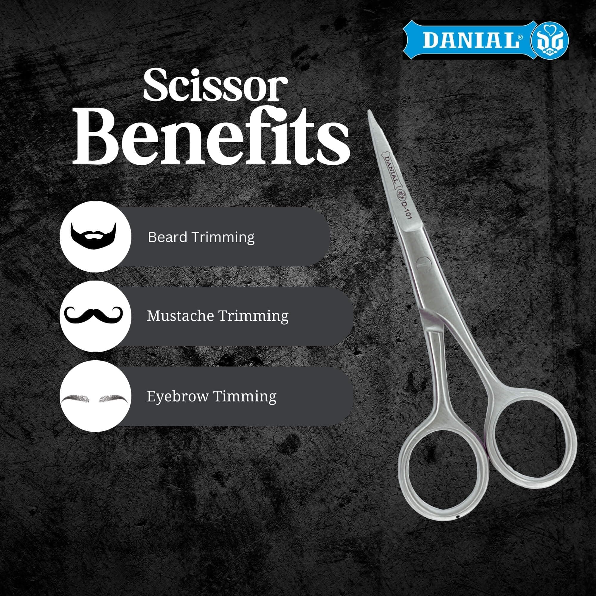 DANIAL 4.5" Stainless Steel Hair Cutting Scissors - Crafted for Precision Grooming: Professional Men's Barber Tool for Moustache, Beard, and Eyebrows - Rust-Free, Finest Trimming Experience