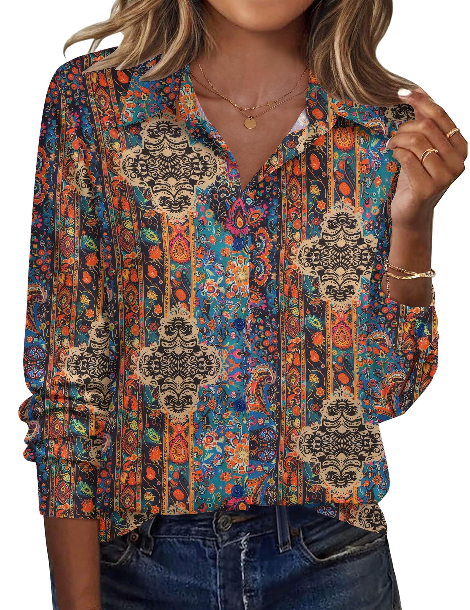 Zeagoo Blouse for Women Dressy Long Sleeve Button Down Shirts Business Casual Outfit Lightweight Solid/Printed Tops