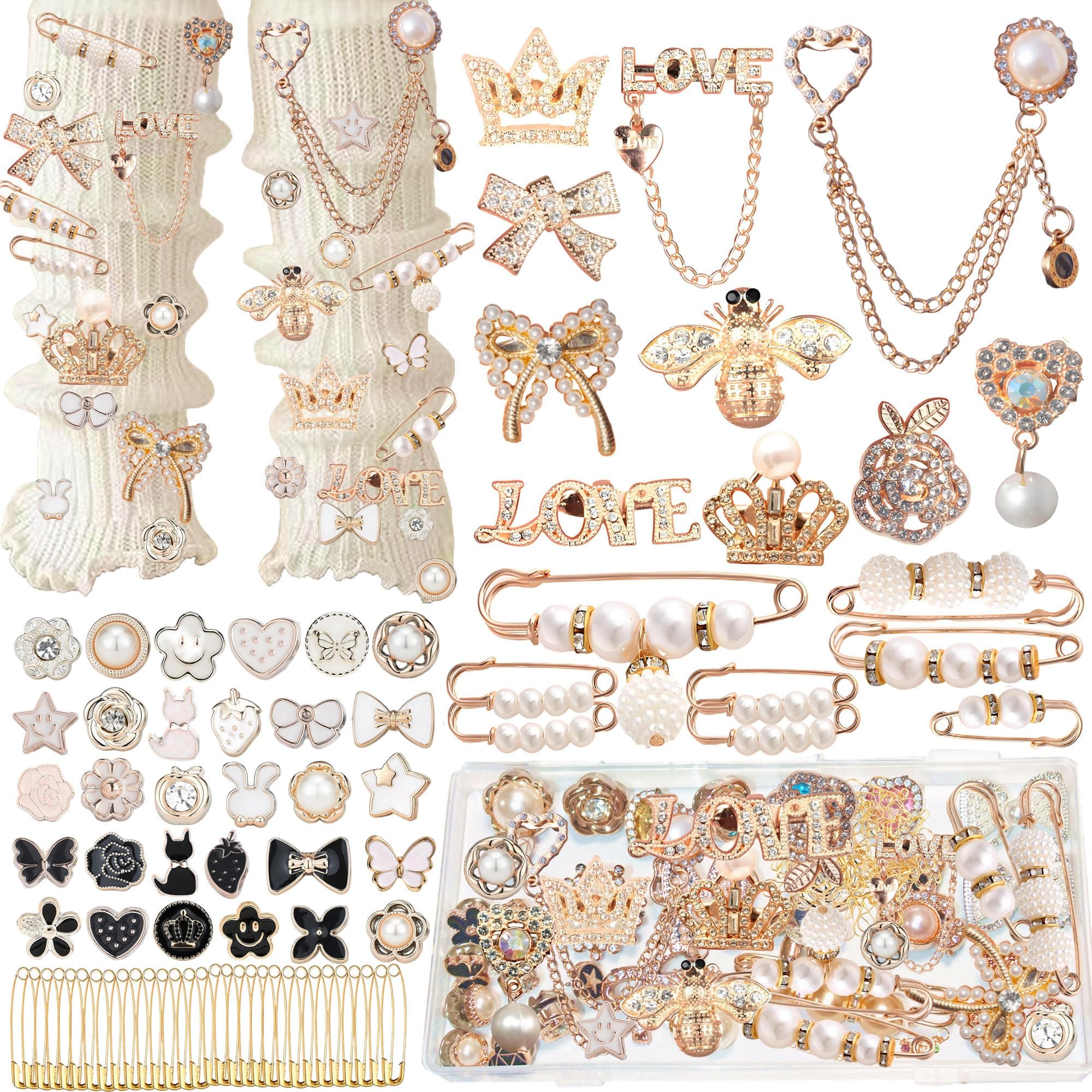 Junk Sock Charms Kit, Brooches and Pins for Women, Bag Charms Safety Pins