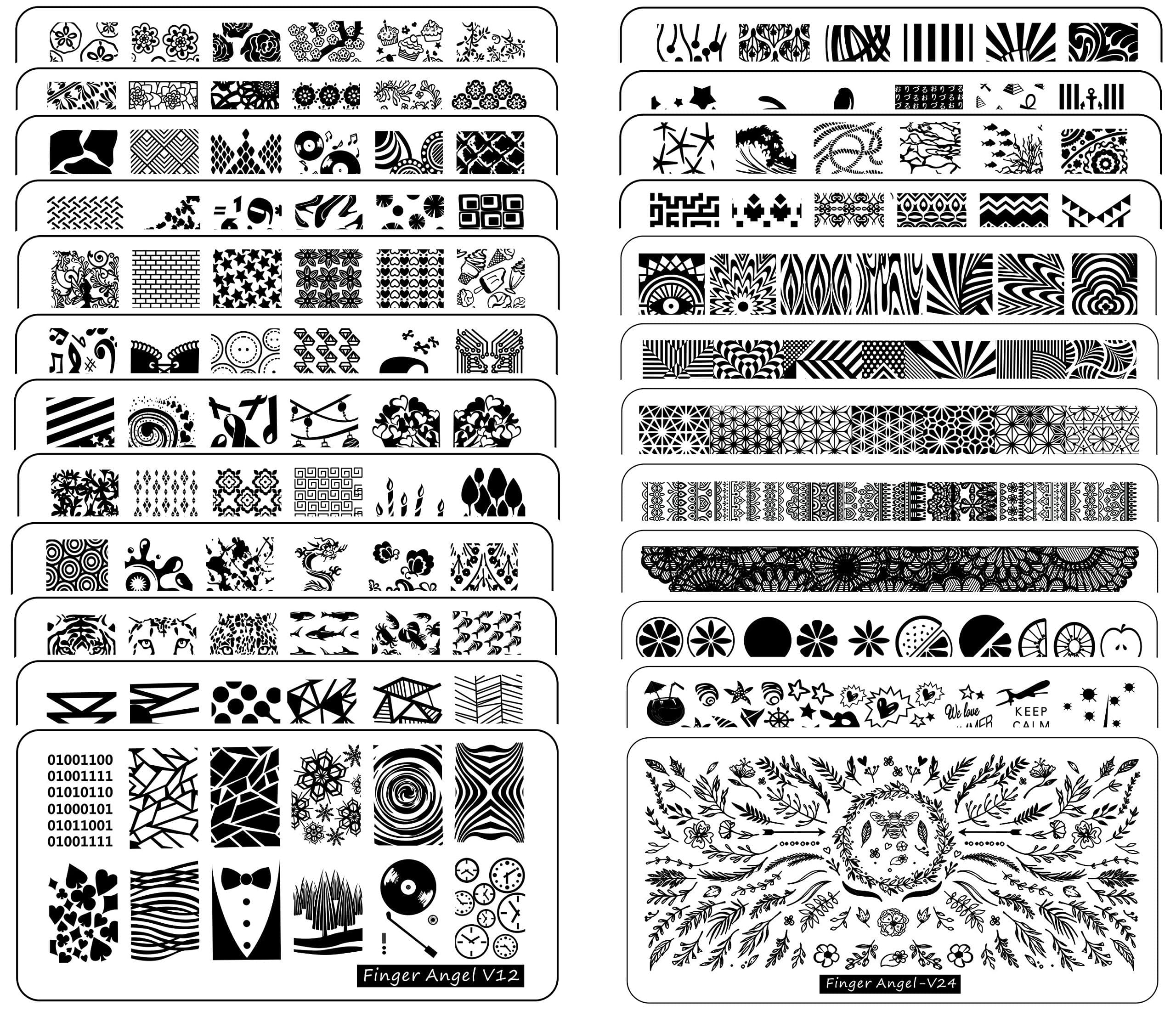 FingerAngel Stamping Plates Mix Designs Retangle Stamp Stamping Image Fashion Design Plate Print Nail Art Template (V1-24)