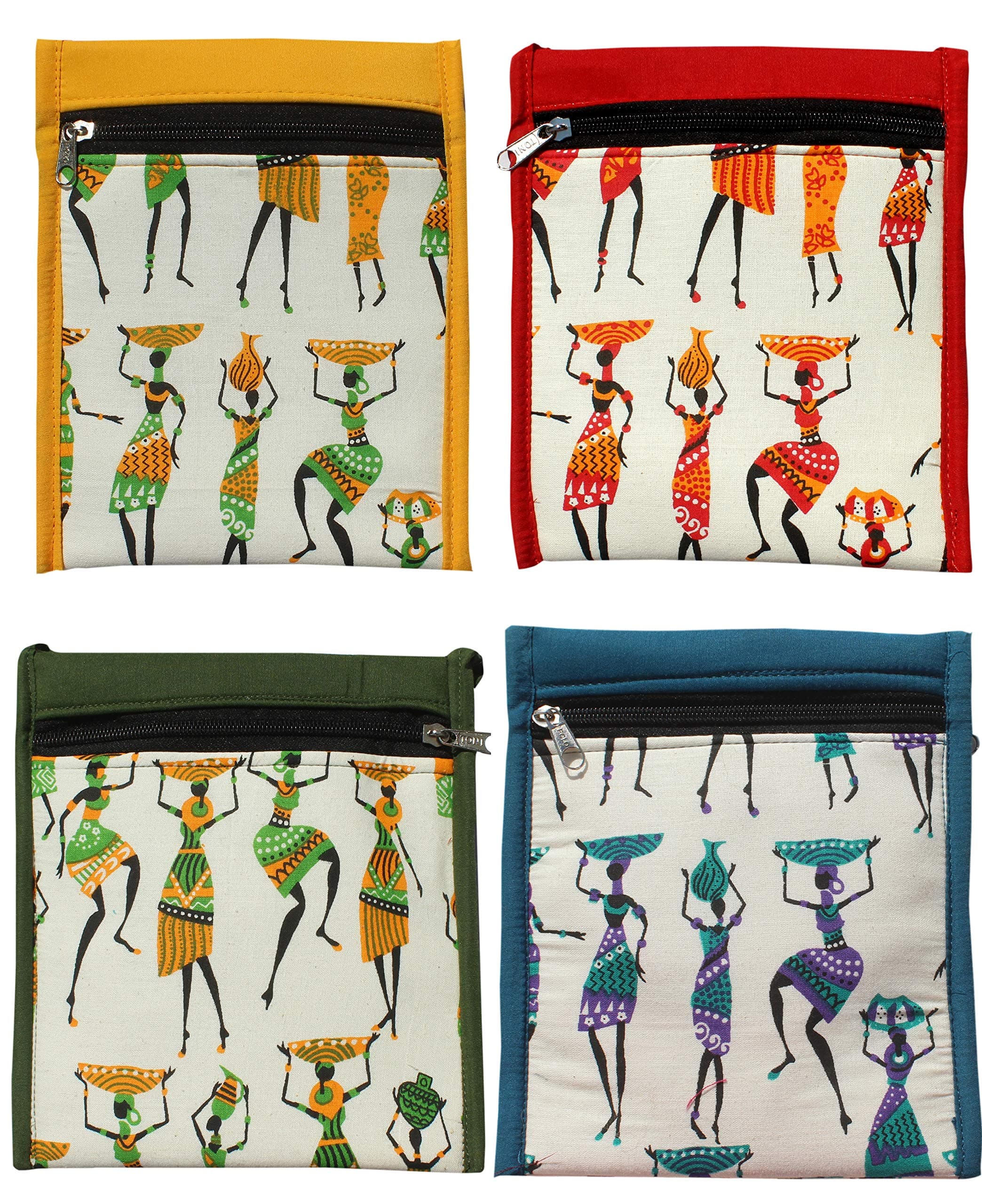 Mandhania Warli Printed Cotton Sling Bags for Womens Pack of 4 Multicolor