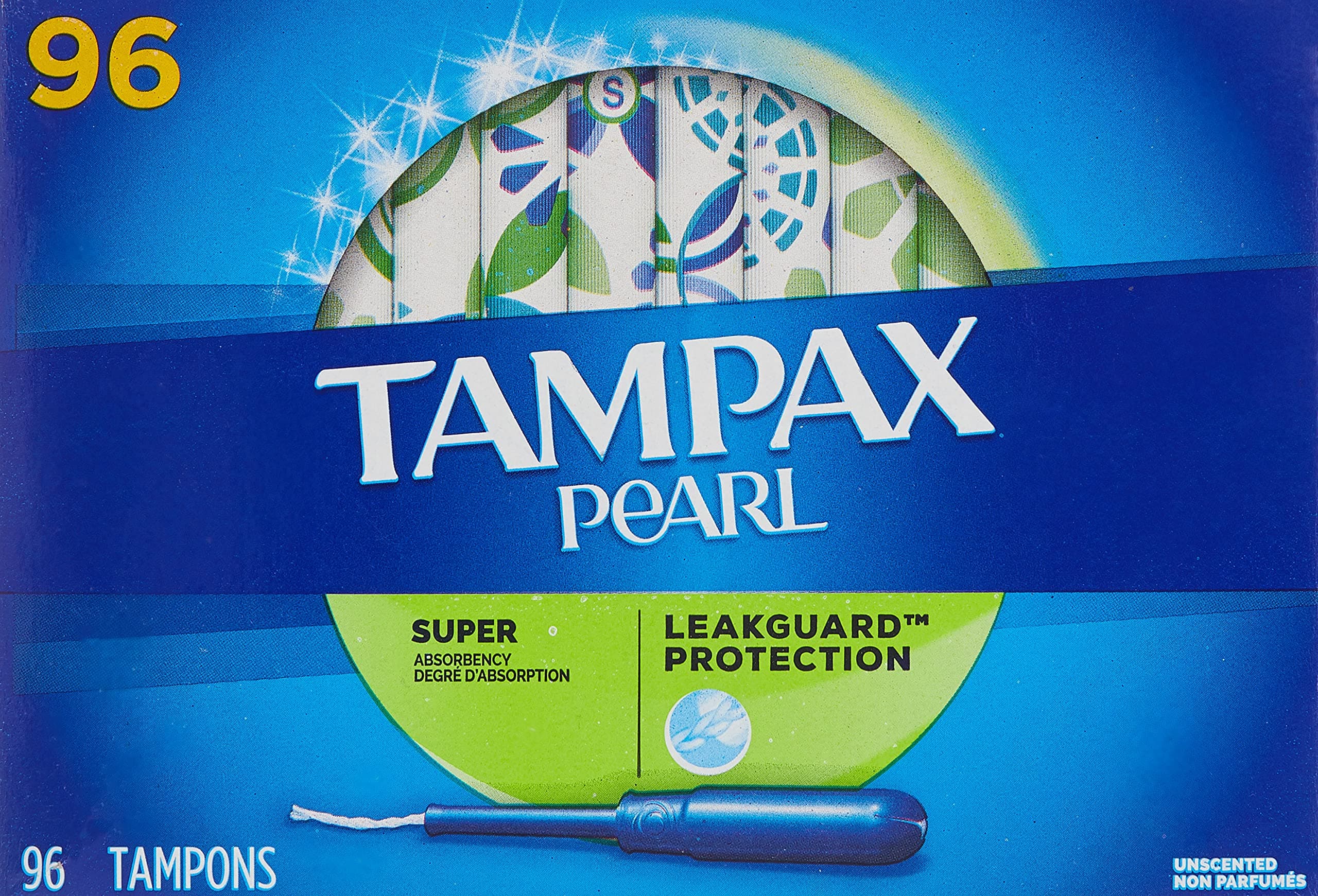 Tampax Pearl super absorbency tampons plastic applicator 96 ct Box