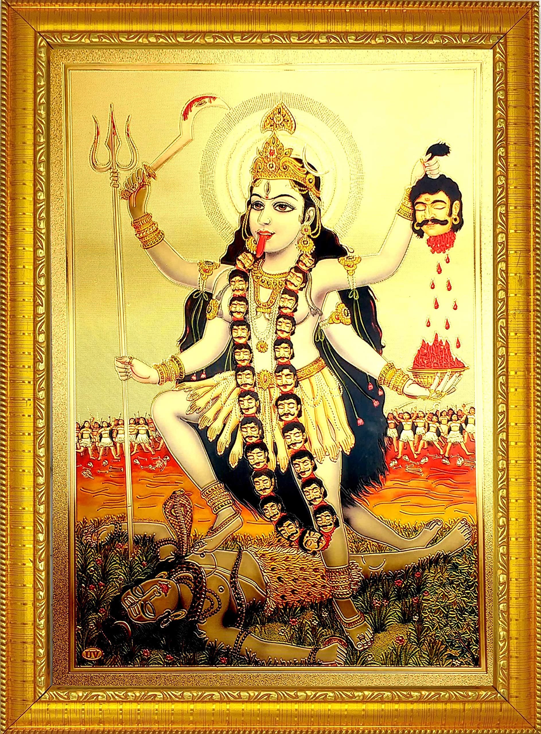 ADA Handicraft Kali MATA Photo Frame for Wall and Pooja/Poster for Pooja/Religious Framed Painting for Worship (35 X 25) cm