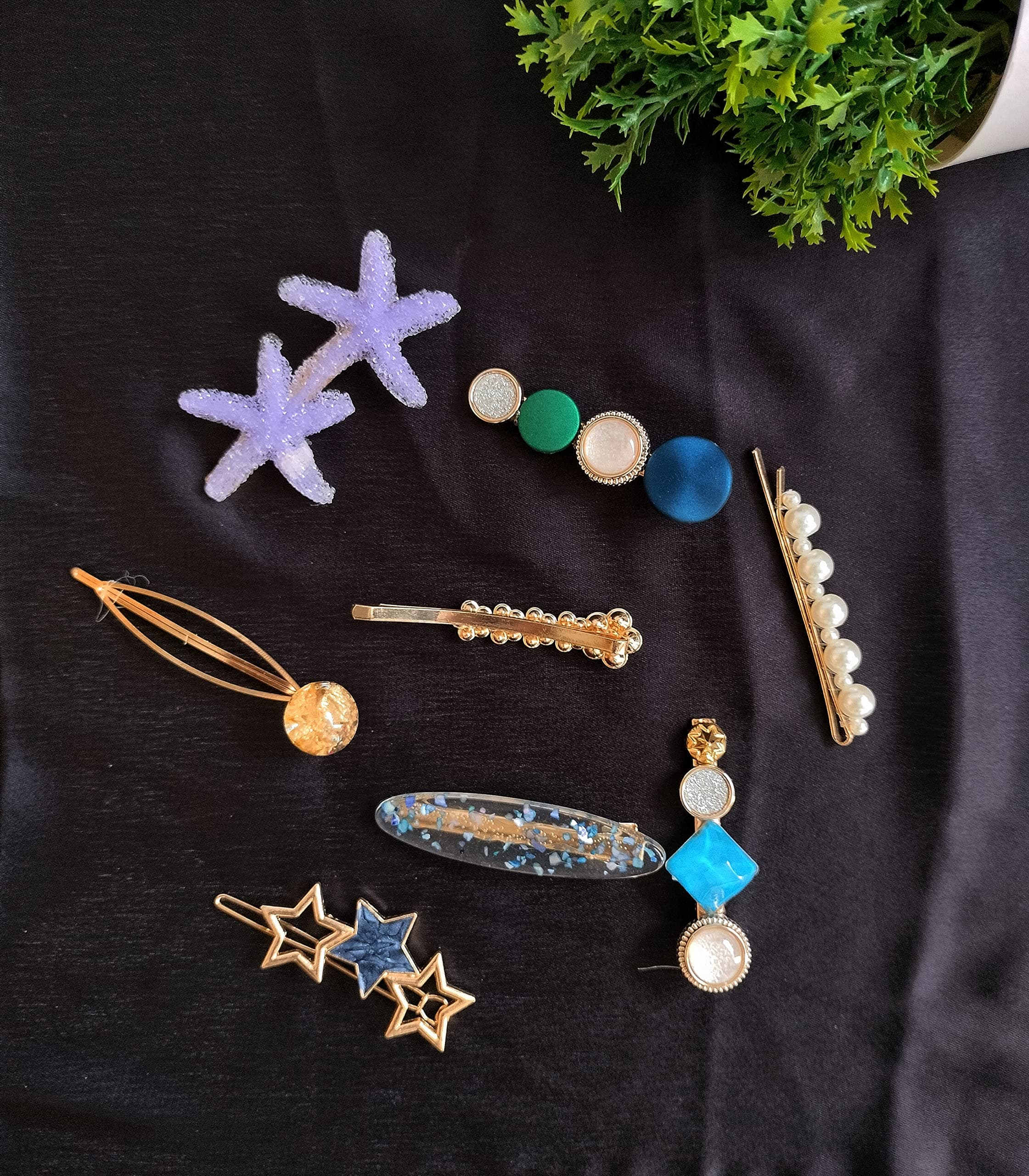 ANNACREATIONS Korean Style Pearl Metal Hair clips, Rhinestones Plastic Pearl Barrettes Flower Lock Pin Hair Accessories for Women & Girls (Pack of 12 Pcs) (Star)