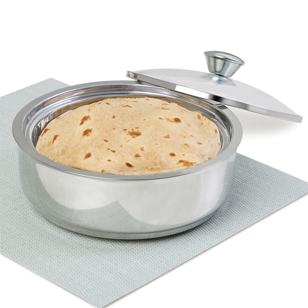 Borosil Stainless Steel Insulated Roti Server | PUF Insulated Chapati Casserole with Toughened Glass Lid | Odour-Proof, Food-Grade | Daily Use & Gifting