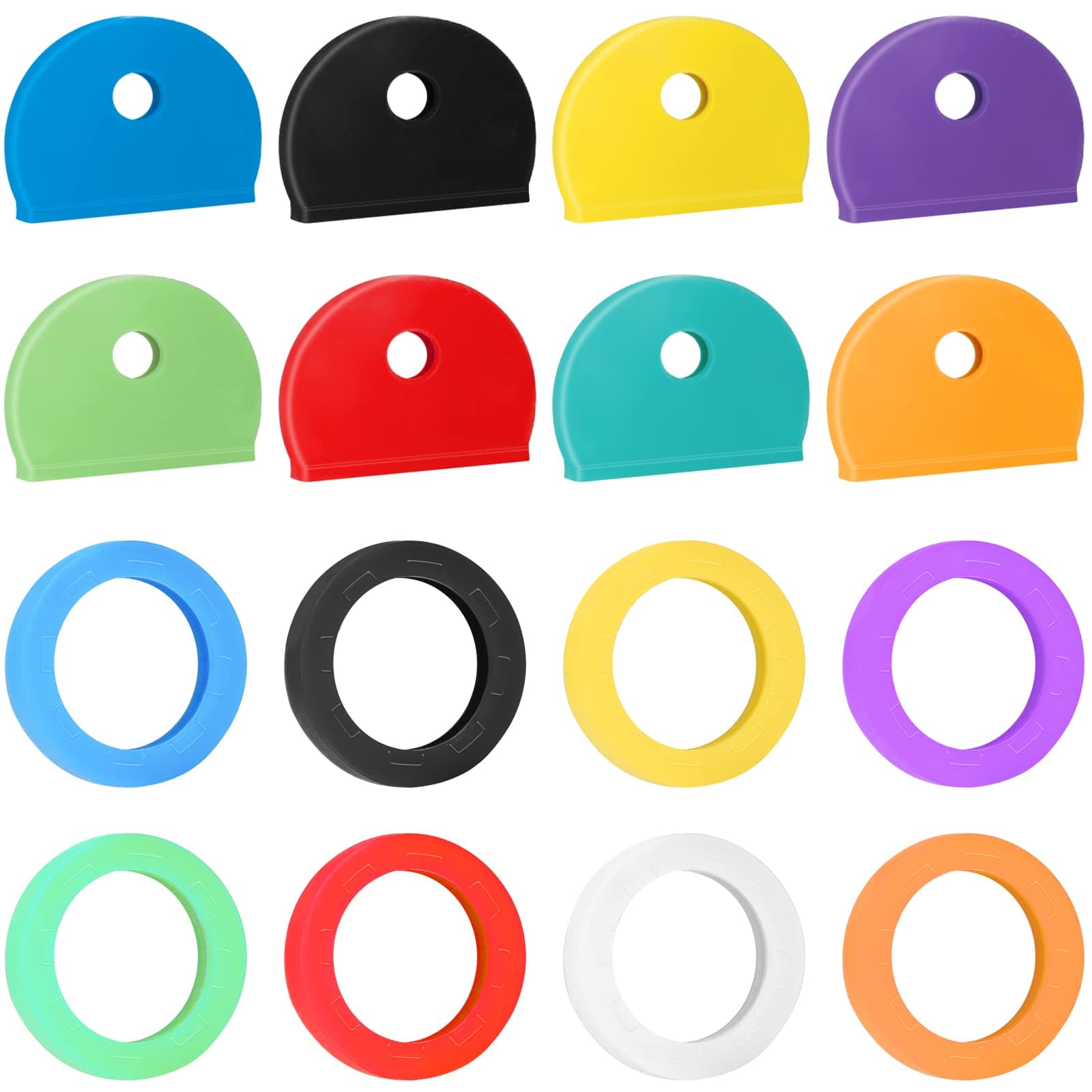 Vibit 16 Pack Colorful Plastic Key Cap Tags and Identifier Covers for Standard Flat House Keys, 2 Styles