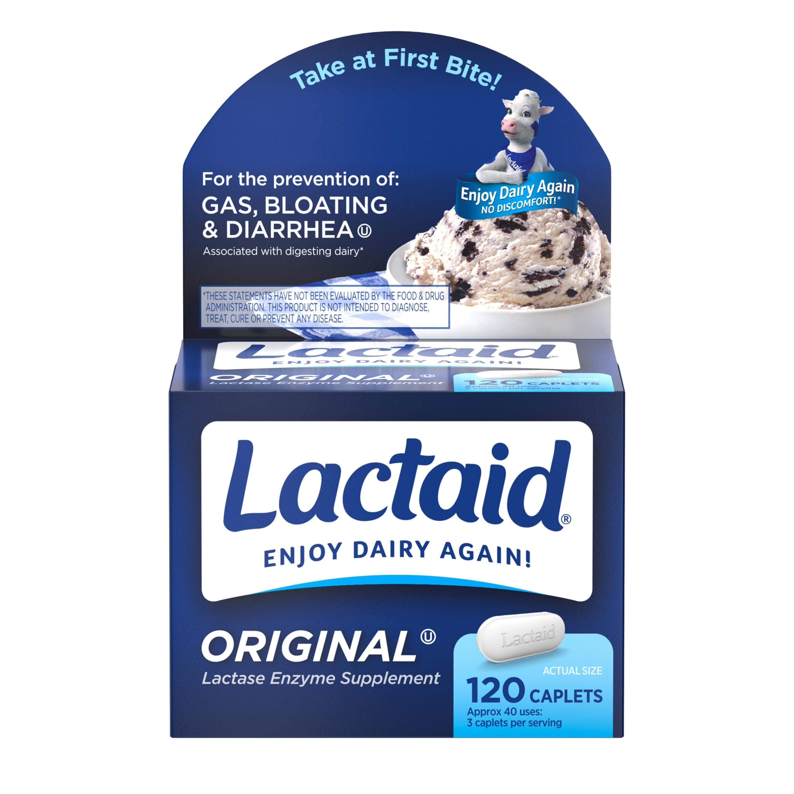 Lactaid Caplets, Lactase Enzyme Supplement, 120-Count Box